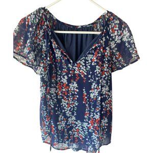 Red White and Blue Floral Blouse - Size S